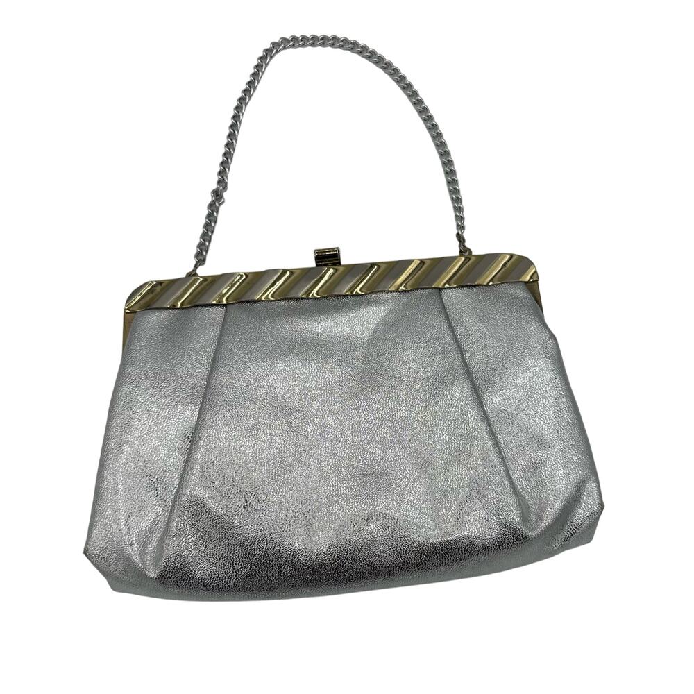 Vintage 1950s Miss Lewis Silver Gold Evening Bag Handbag